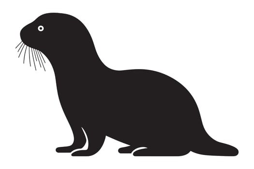 Black Silhouette of a River Otter on White Background. vector