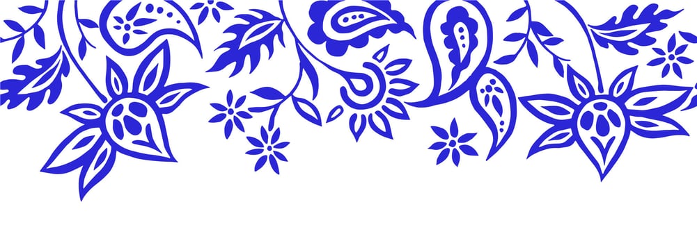 Seamless frame with oriental paisley pattern in blue color vector