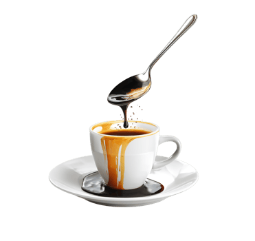 Cup of Coffee with Dripping Liquid Isolated on Transparent Background and Spoon png