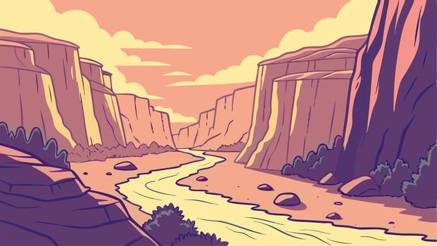 Canyon River Landscape Illustration Sunset Cliffs and Winding River vector