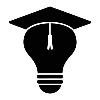 a black and white image of a graduation cap and light bulb vector