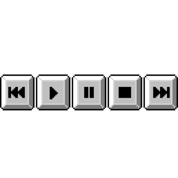 Media control buttons in retro keyboard style. Pixel art music control buttons png
