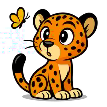 Cartoon leopard cub gazes butterfly vector