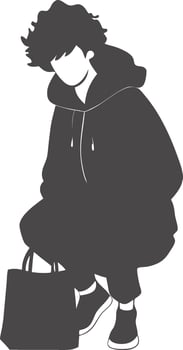 Person bending down with bag silhouette vector