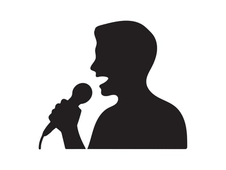 A simple, impactful silhouette of a person singing or speaking into a microphone. vector
