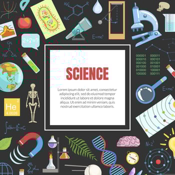 Science Banner Template with Square Frame, Laboratory Equipment and Space for Text, Scientific Research Illustration vector