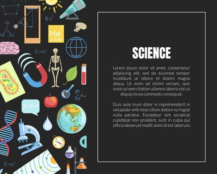 Science Banner Template with Laboratory Equipment and Space for Text, Scientific Research Illustration vector