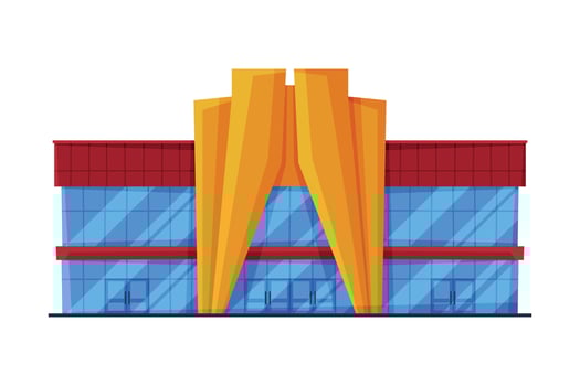 Facade of Modern Shopping Mall Commercial Building, Urban Architecture Design Element Flat Illustration on White Background vector