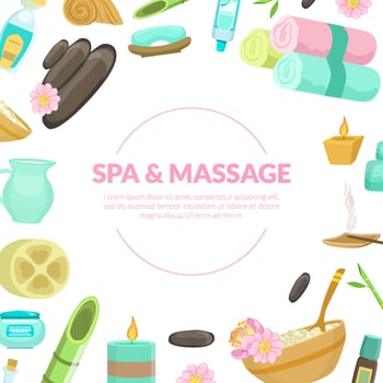Spa and Massage Center Banner Template with Space for Text, Beauty Salon, Store, Wellness Center, Natural Cosmetics, Organic Skin Care Products Illustration vector