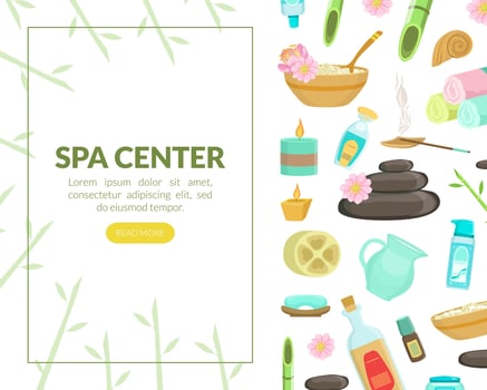 Spa Center Landing Page Template with Space for Text, Beauty Salon, Store, Wellness Center, Natural Cosmetics, Relaxing Procedures, Skincare Treatment Website, Homepage, App Illustration vector