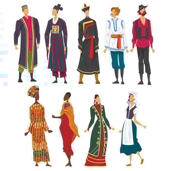 People in National lothing Set, Male and Female Representatives of Countries in Traditional Outfit of Nation Cartoon Style Illustration vector