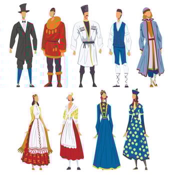 People in National lothing Set, Representatives of Countries in Traditional Outfit of Nation Cartoon Style Illustration vector
