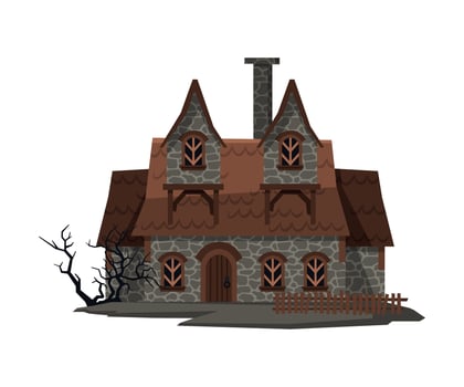 Scary Abandoned House, Halloween Haunted Cottage with Boarded Up Windows Illustration on White Background vector