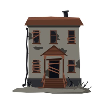 Scary House, Abandoned Two Storey Building with Boarded Up Windows Illustration on White Background vector