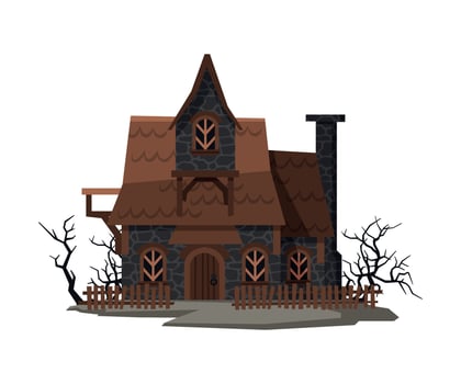 Scary Abandoned House, Halloween Haunted Small Cottage Illustration on White Background vector