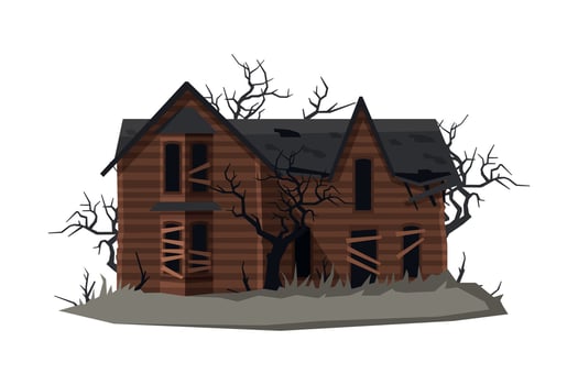 Scary Abandoned House, Halloween Haunted Mansion Illustration on White Background vector