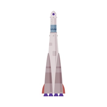 Space Rocket, Astronautics and Space Exploration Technologies Flat Style Illustration on White Background vector