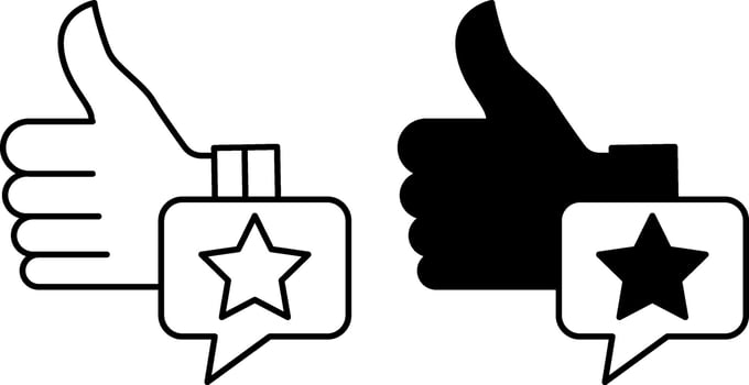 Recommend Icons. Black and White Illustrations. Hand with Thumbs Up and Star, Like. Favorable Review of Something. Influencer Concept vector