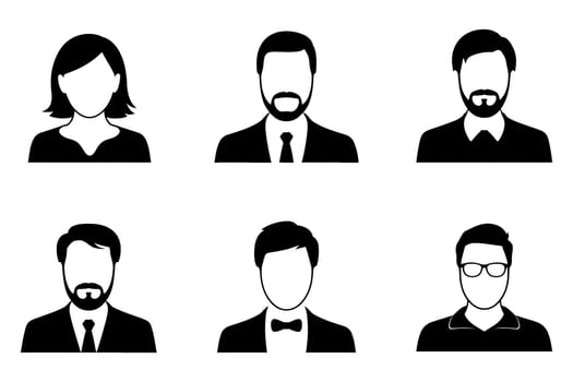 Collection of Six Different Business People Avatar Icons Representing Diverse Professionals in Formal and Casual Attire Emphasizing Teamwork and Corporate Identity vector