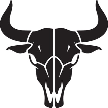 Isolated graphic representation of a black bull skull with horns on a white background design element vector
