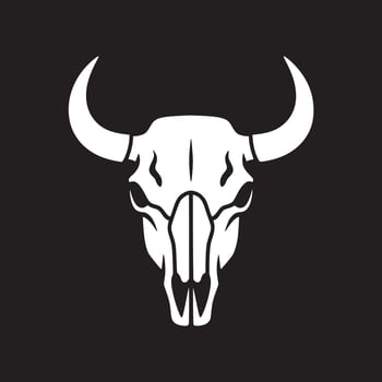 White bull skull with horns isolated on a black background in a minimalist style design graphic vector