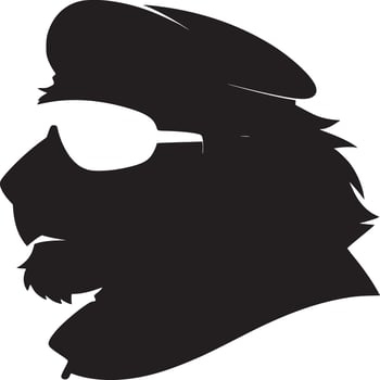 Silhouette portrait of a man with beard sunglasses and beret against a white background art style vector