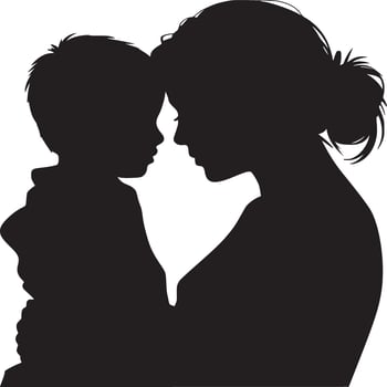 Silhouette of a mother holding her child with their foreheads touching in a loving embrace moment vector
