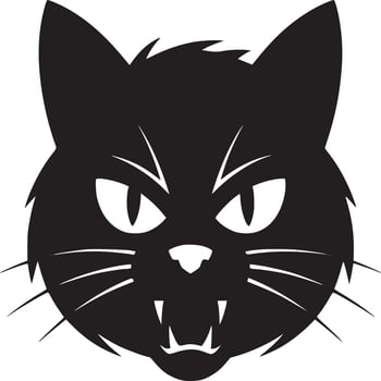 A black cat head with white eyes and whiskers on a white background showing teeth and angry eyes vector