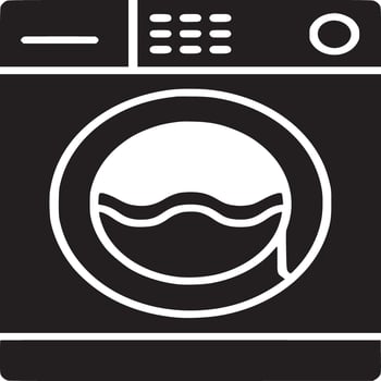 A graphic illustration of a front loading washing machine in black and white with water inside it vector