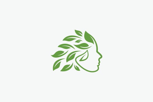 Veggie Farmer Abstract Illustration Logo with Head Leaves Hair Concept vector