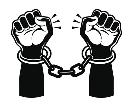 A symbolic illustration of two fists in handcuffs showing freedom and liberation concept vector