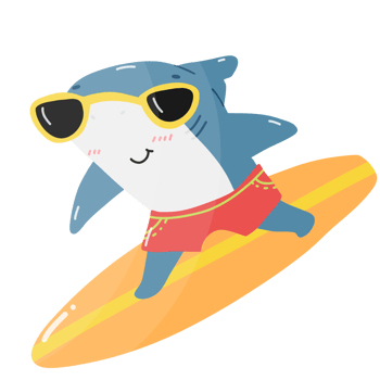 Surfer shark with red short riding surfboard yellow sunglass png
