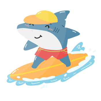 Shaka Surfing Shark with Yellow Cap png