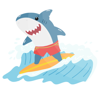 Excited Surfing Shark on Blue Waves png