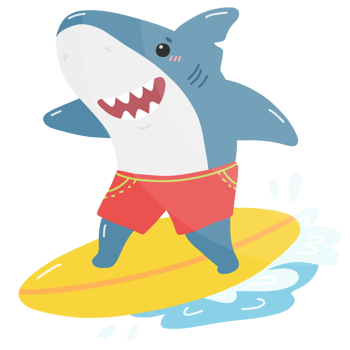 Happy Shark Surfer with Red Shorts png