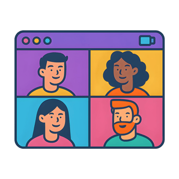 Virtual group meeting action online space illustrative content digital environment engaging viewpoint collaboration concept png