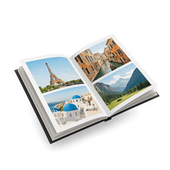 Open travel photo album isolated on transparent background png