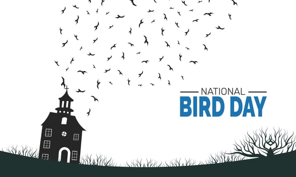 National Bird Day illustration template showing exotic birds flying in sky with green forest landscape perfect for card invitation brochure and campaign material vector