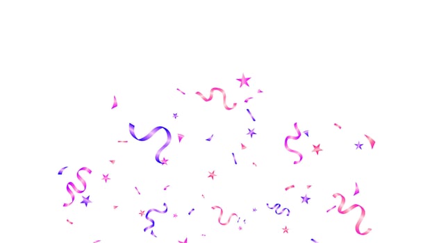 Greeting card, banner holiday, poster event, congratulate with star confetti streamers and ribbons in shades of purple and pink vector
