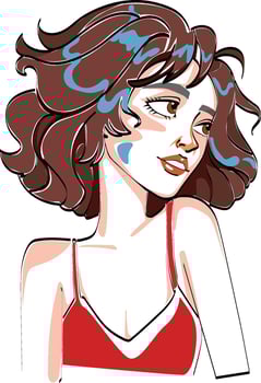 woman looking side art painting sketch style vector