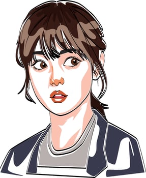 asian girl suprised art painting sketch style vector