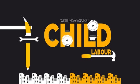 Child Labor Day awareness background, social justice and protection concept, use for banner, poster, card, and educational materials vector