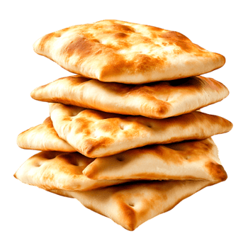 Freshly Baked Flatbreads Stacked High With Golden Brown Crust and Soft Inner Texture png