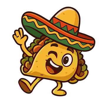 Cute Taco Mascot Cartoon with Sombrero Taco Winking Illustrations vector