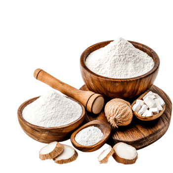 Diverse Collection of Natural Ingredients for Baking and Cooking in Wooden Bowls png