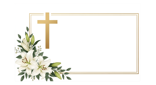 White Lilies and Gold Cross Floral Border png
