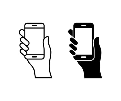 Hand holding smartphone icon. Hand holding a phone symbol. Smartphone silhouette icon vector
