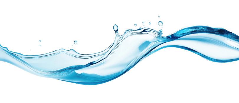 Dynamic blue water splash with droplets and flowing motion, isolated on transparent background png