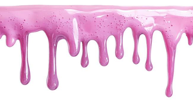 Sweet pink confectionery glaze dripping down from top edge, isolated on transparent background png
