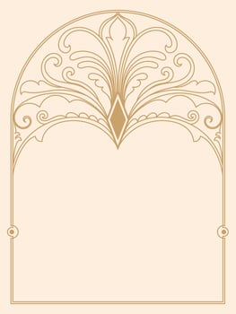 Art Deco curved frame, gold line border, vintage style, abstract leaves vector